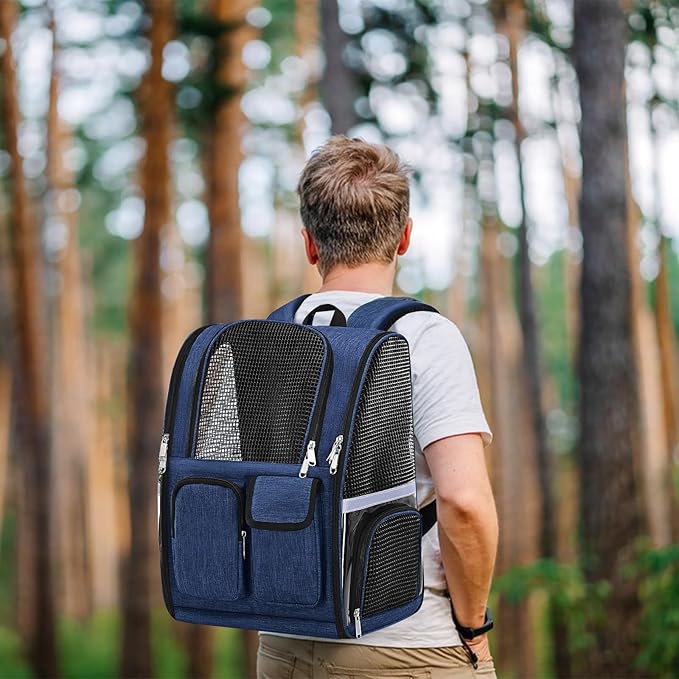 Pet Backpack, Airline Approved Dog Backpack, Cat Bag for Travel Hiking Bike Riding Walking Outdoor, Cat Backpack with Breathable Mesh(Blue)