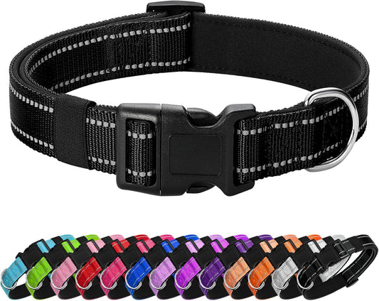 Reflective Dog Collar Padded with Soft Neoprene Breathable Quick Release Basic Dog Collars for Medium Large Dogs Black Boy Girl