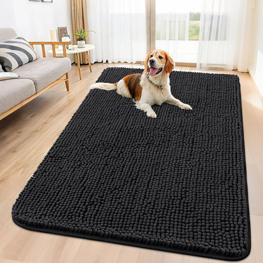 Smiry Dog Door Mat for Muddy Paws 59x35, Absorbs Moisture and Dirt Doormat, Non-Slip Washable Quick Dry Chenille Front Door Mat Indoor Entrance, Entryway Carpet for Inside Floor, Black