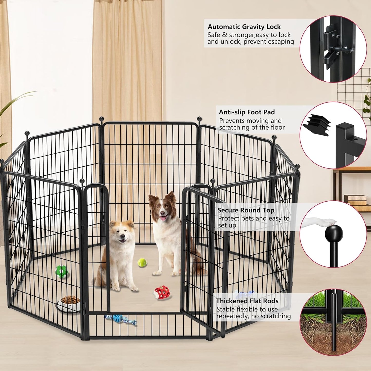 Dog Playpen 40 inch 32 Panels Indoor Outdoor Dog Pen for Large/Medium/Small Dogs Heavy Duty Metal Dog Fence Outdoor for Yard, Puppy Playpen with Door Portable Pet Fence for RV Camping Yard