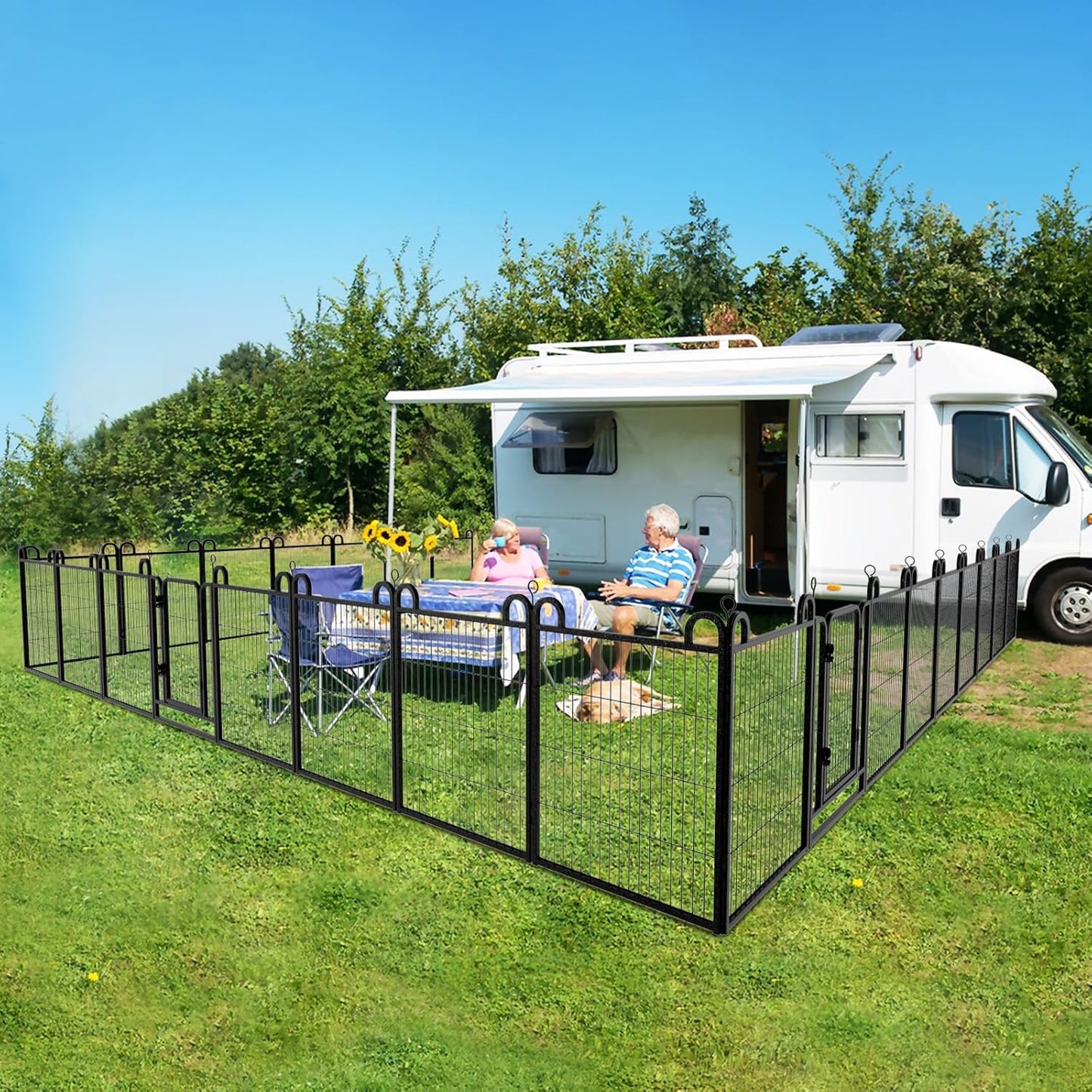 Dog Playpen Outdoor 24 Panels Heavy Duty Dog Fence 40" Height Anti-Rust with Doors Portable for RV Camping Yard, Total 54FT, 227 Sq.ft, Snowy Black
