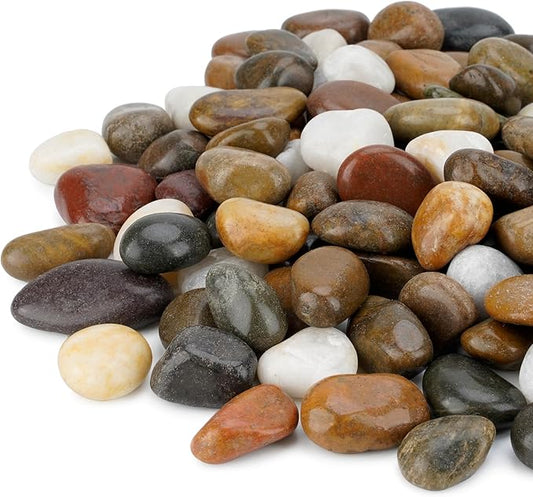 Mr. Fireglass Polished Pebbles, 3/8" Natural Decorative Mixed Color Stones Aquarium Gravel River Rocks for Potted Plants, Landscaping and Home Decor (5-lb Bag)