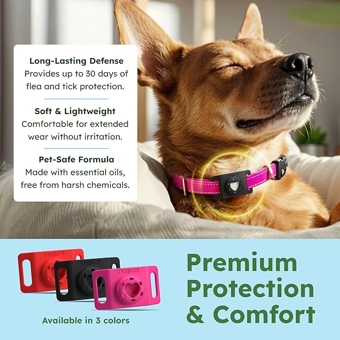 BugMD Paw Guardian Flea & Tick Pendant (2-Pack) with AirTag Holder – Plant-Based Flea & Tick Prevention for Dogs & Cats – Pet Collar Tag & GPS Tracker Holder for Cats & Dogs – Black