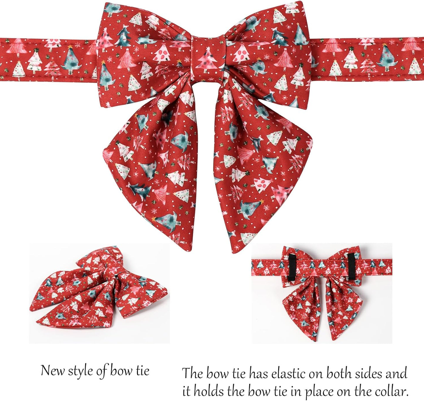 Lionet Paws Christmas Dog Collar with Sailor Bow, Cute Christmas Tree Red Dog Collar Bow Tie for X-Large Dogs, Neck 16-26 inches