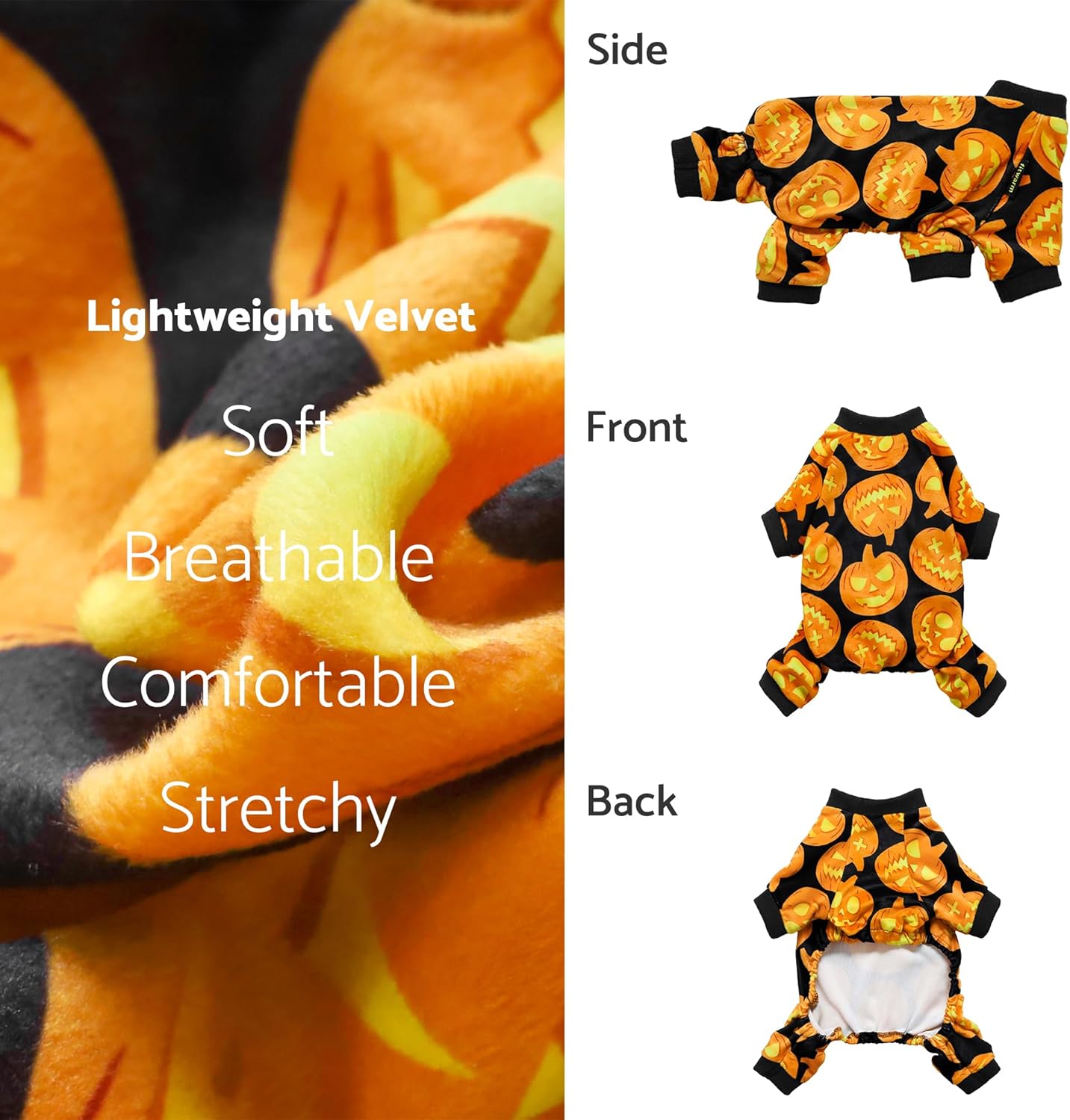 Fitwarm Halloween Pumpkin Dog Pajamas, Funny Dog Winter Clothes for Small Dogs Girl Boy, Pet Jumpsuit, Cat Halloween Costumes with Feet, Lightweight Velvet, Black, Orange, Large