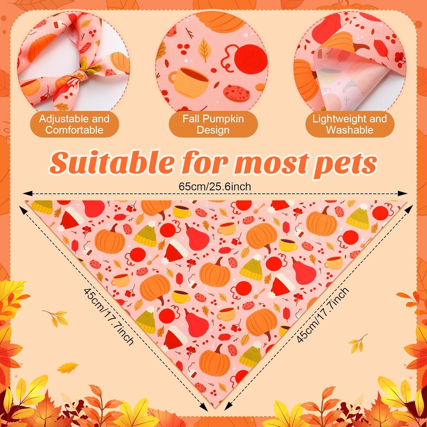 Abbylike 50 Pcs Fall Thanksgiving Dog Bandana Bulk Pumpkin Bandana for Dogs Triangle Kerchief Bib Scarf for Pets Autumn Costume Photo Props Accessories Pet Shops, 25 Styles (25.6 x 17.7 x 17.7)