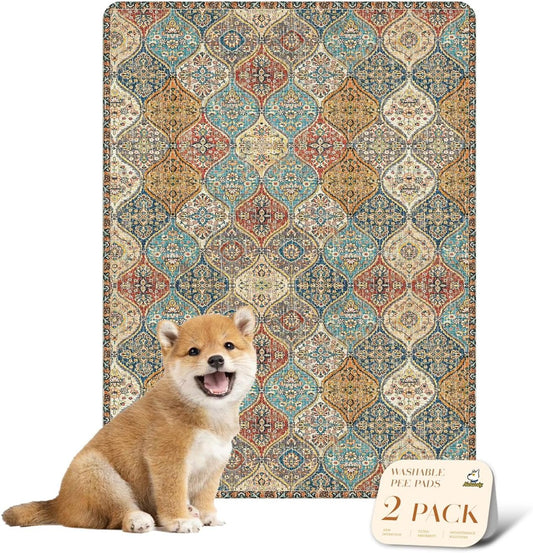 nunubaby Washable Pee Pads for Dogs, Stylish, Non-Slip and Leak-Proof Pee Mat. ultra-absorbent Reusable potty pad for Crates and Floors.(Cream/Multi, 18" x24" )