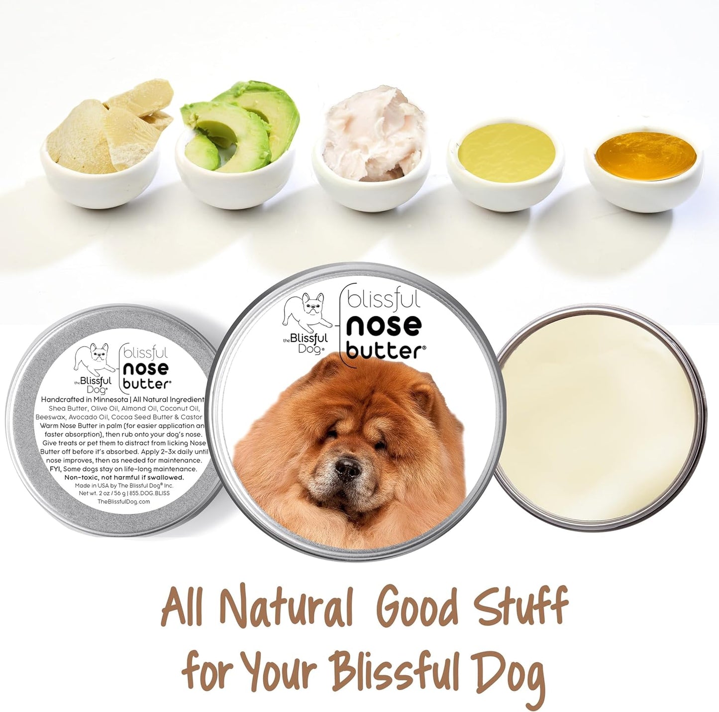 The Blissful Dog Chow Nose Butter for Dry, Cracked Skin, Lick-Safe Dog Nose Balm with Moisturizing Shea Butter, Almond, Olive, and Essential Oils, Pet Supplies, Uncented, 1 oz.