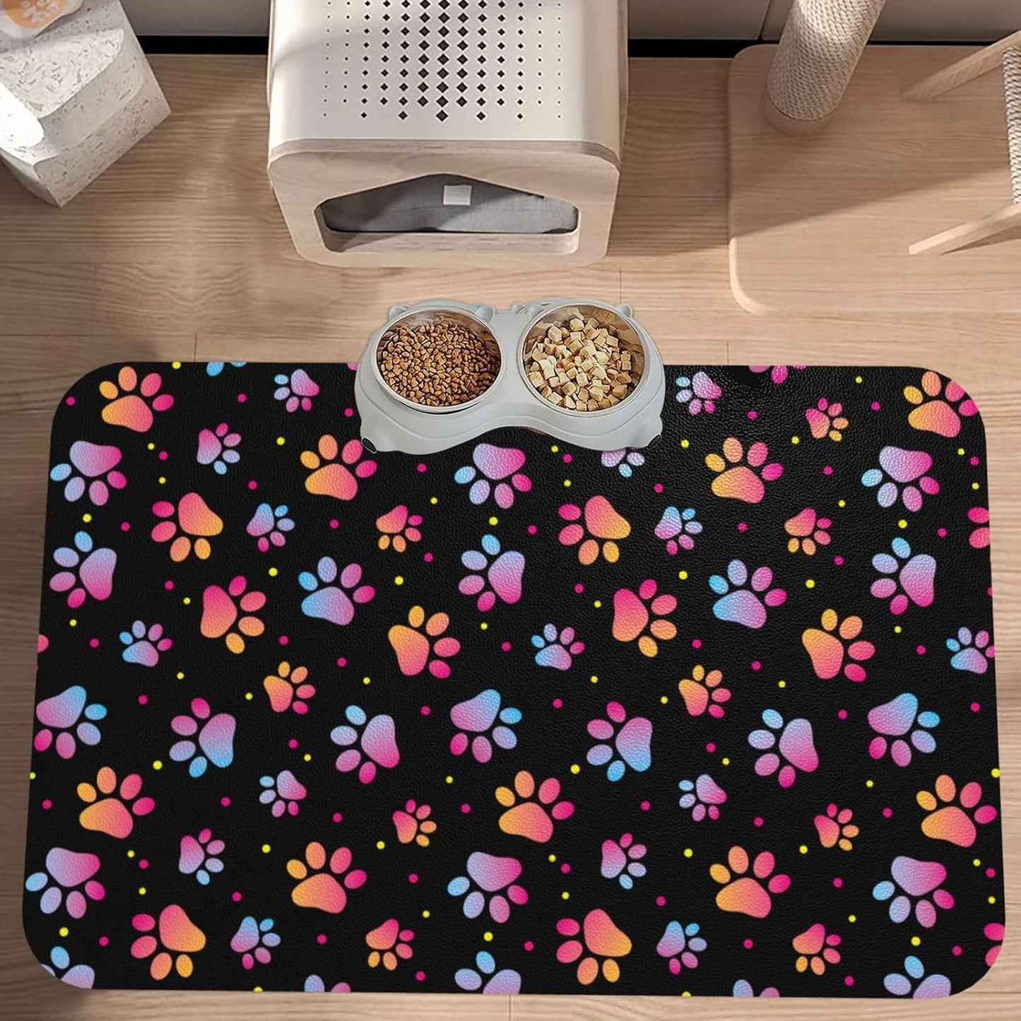 Animal Paws Dog Food Mat Absorbent Bowl Mats No Stains Quick Dry Waterproof Pet Cat Placemats for Food and Water, 30x45cm