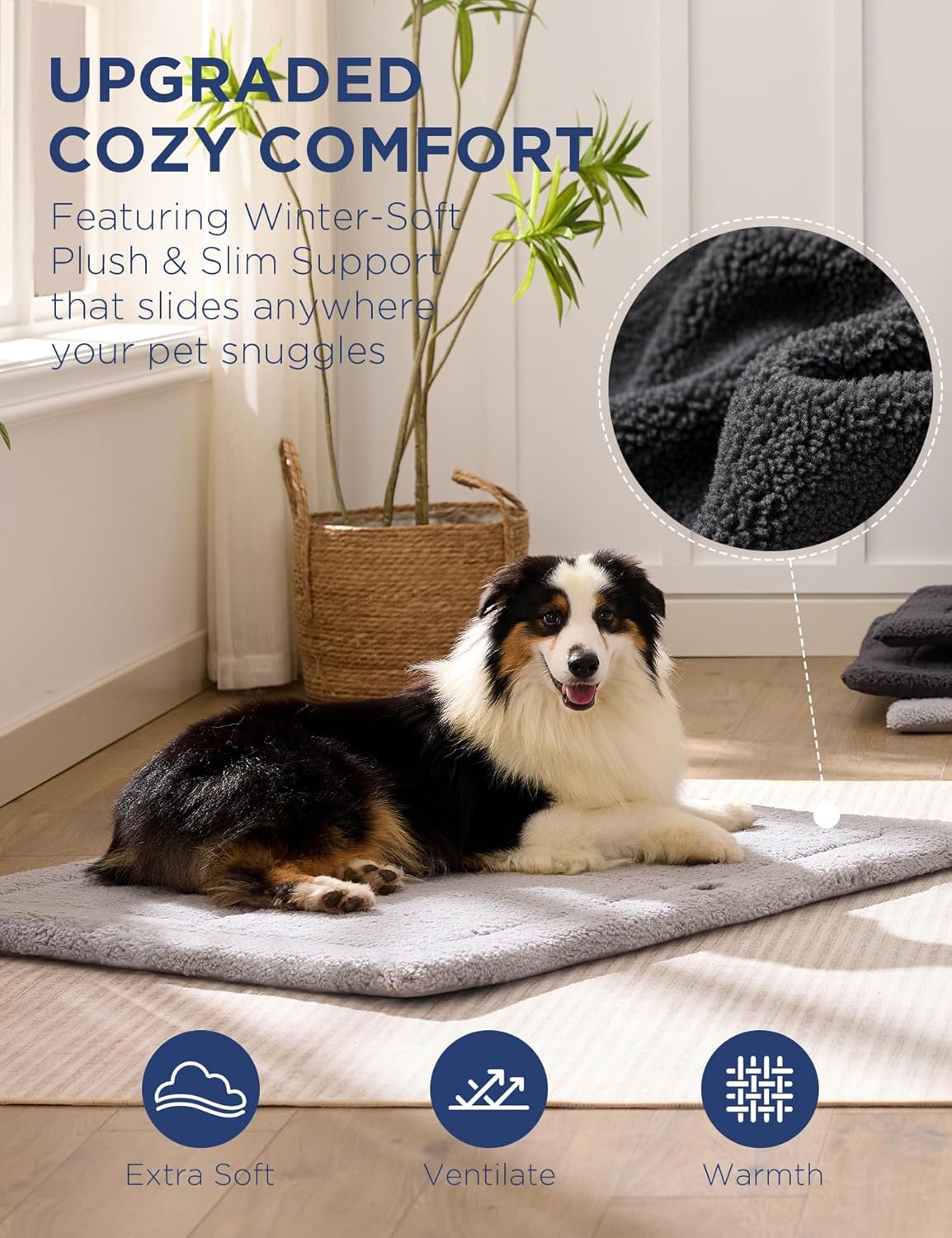 Joydeco Low Profile Dog Crate Mat Reversible Bed Pad, Washable Dog Pad Mat with Ultra Soft Fleece, Compact Design Kennel Beds Mats for Extra Large Jumbo Medium Small Pets, 48" x 30" Dark Gray