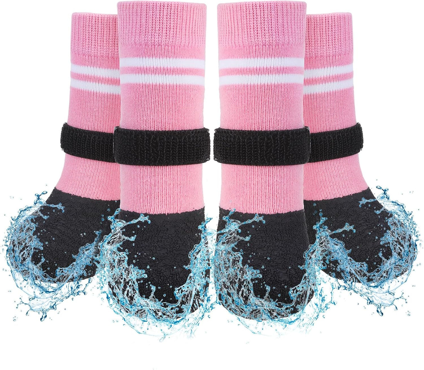 SCENEREAL Anti Slip Dog Boots & Paw Protectors for Hardwood Floor, Extended Dog Socks to Prevent Licking Paws, Waterproof Pet Snow Rain Shoe for Winter Medium Senior Dogs, Pink M