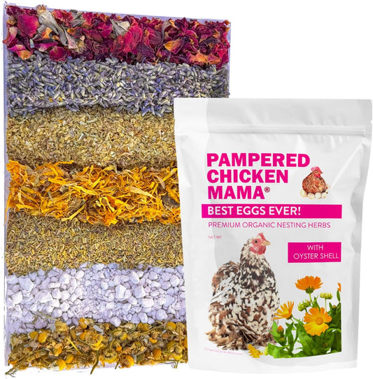 Pampered Chicken Mama Best Eggs Ever! Nesting Herbs for Chickens (1.25 Pounds) Calcium Supplement for Chickens | Chicken Feed Supplies, Hen Treats for Coops
