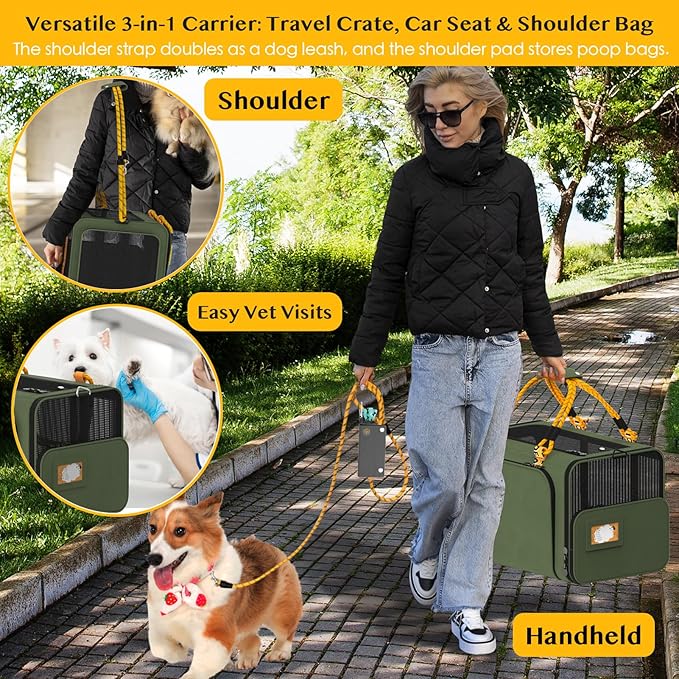 PAWZIDEA Expandable Pet Carrier with Wheels, 24x16x16in Large Cat Carrier for 2 Cats, Soft-Sided Dog Carriers for Small Medium Dog, Collapsible Rolling Travel Bag w/Telescopic Handle, XL Stroage Bag