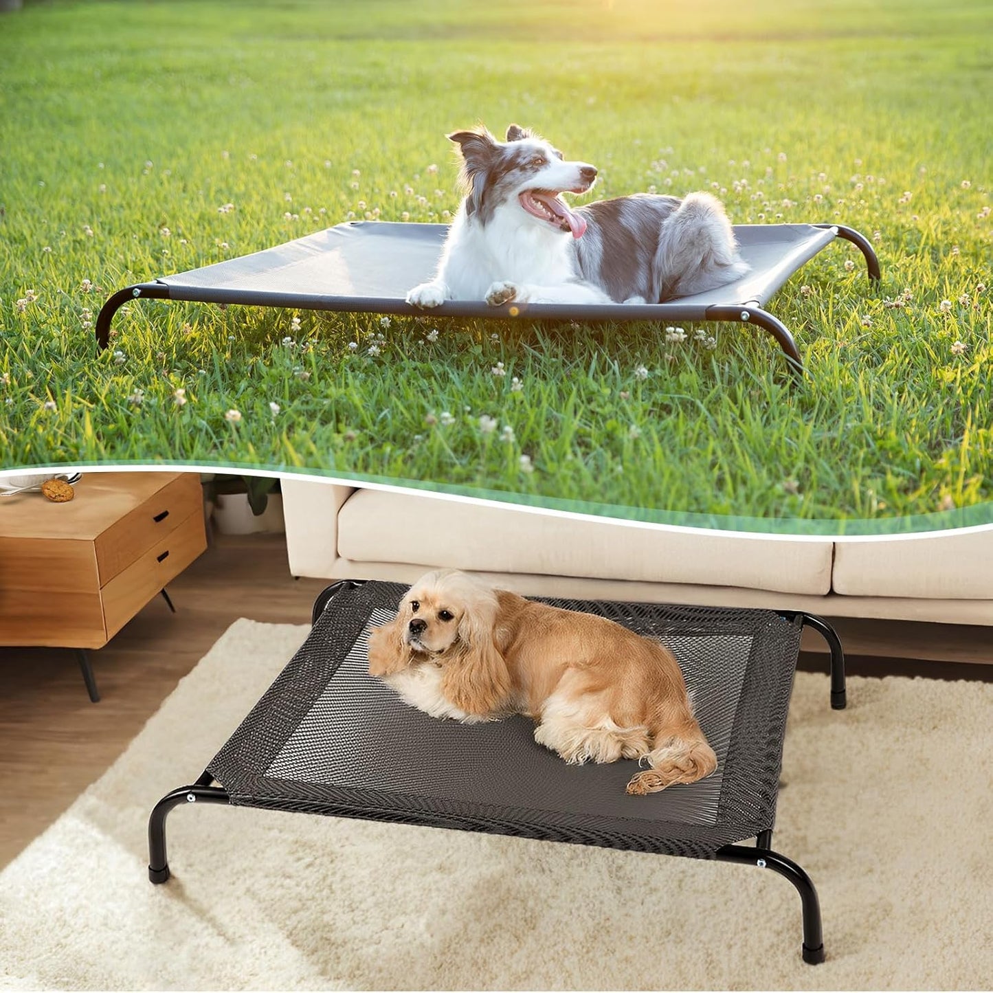 Cooling Elevated Dog Bed with Non-Slip Floor Protectors & Breathable Mesh, Raised Indoor & Outdoor Dog Cot Hammock, 34" L x 25" W x 8" Th, Small, Grey
