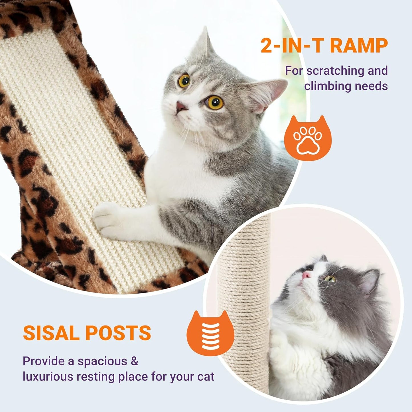 Allewie 81 Inches Tall Cat Tree/Multi-Level Large Climbing Tree House and Towers for Big Feline/Condo and Hammock/Scratching Post/Wide Base/Leopard Print