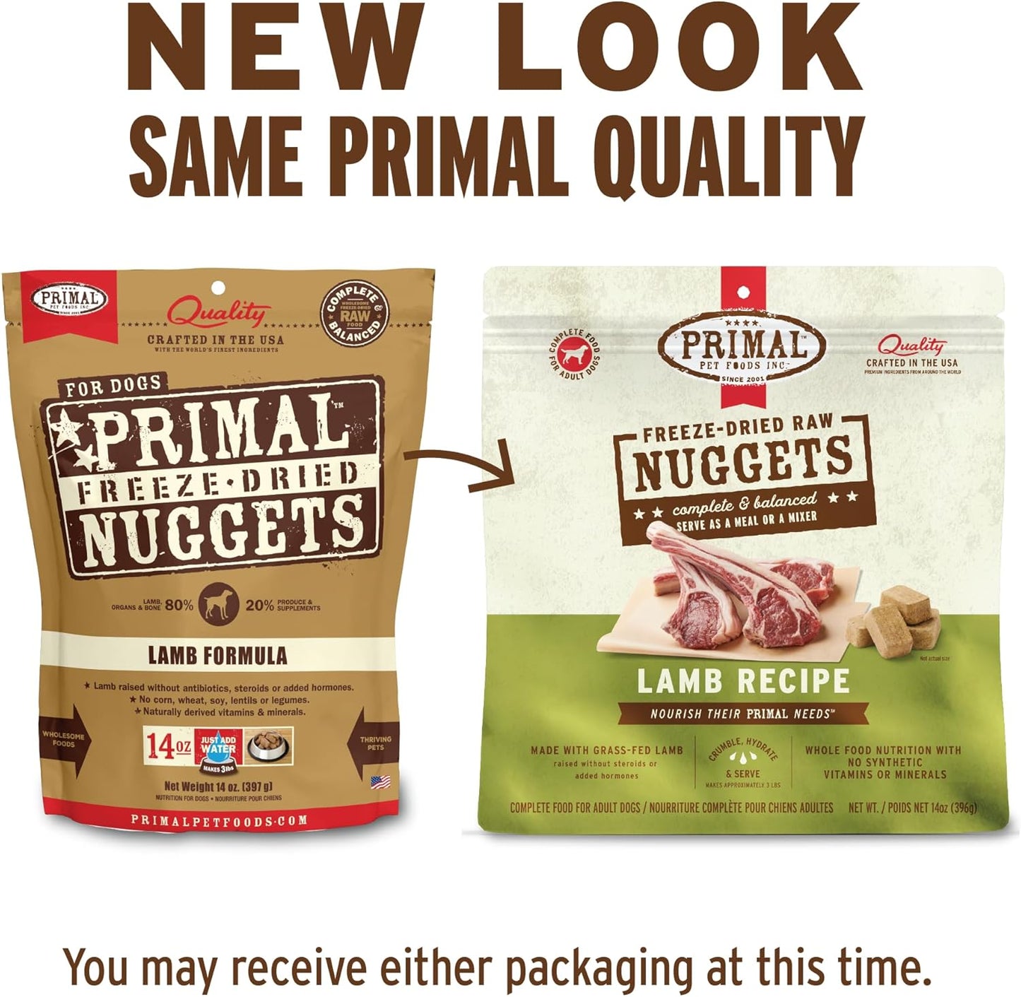 Primal Freeze Dried Raw Dog Food Nuggets, Lamb, Complete & Balanced Meal, Also Use as Topper or Treat, Premium, Healthy, Grain Free, High Protein Raw Dog Food, 5.5 oz