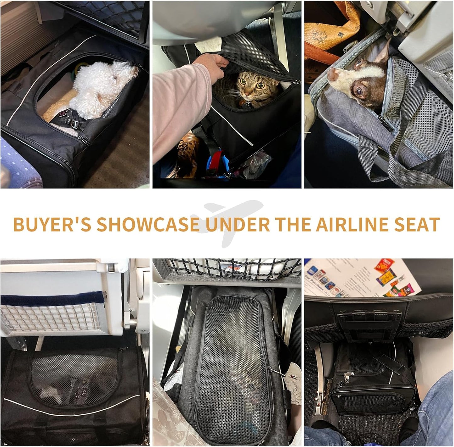 ‌Petsfit Airline Approved Pet Carrier for Small Cats, 16.5x8.6x11 TSA Approved Carrier, with Removable Dual-Sided Padding (2-Way Placement) - Fits Under Most Airplane Seats, Escape Proof (Black)