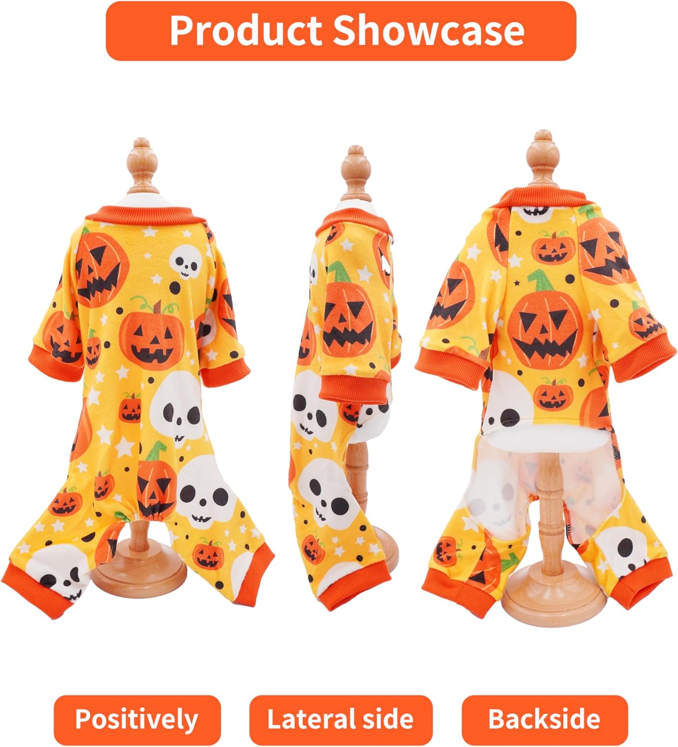PET SHOW 4 Pack Halloween Small Dog Pajamas for Doggie Puppy Cats Kitten Onesies Pumpkin Ghost Soft Fleece Stretchy Jumpsuit Costume Boy Girl Pets PJs with Sleeve Clothes(XS)