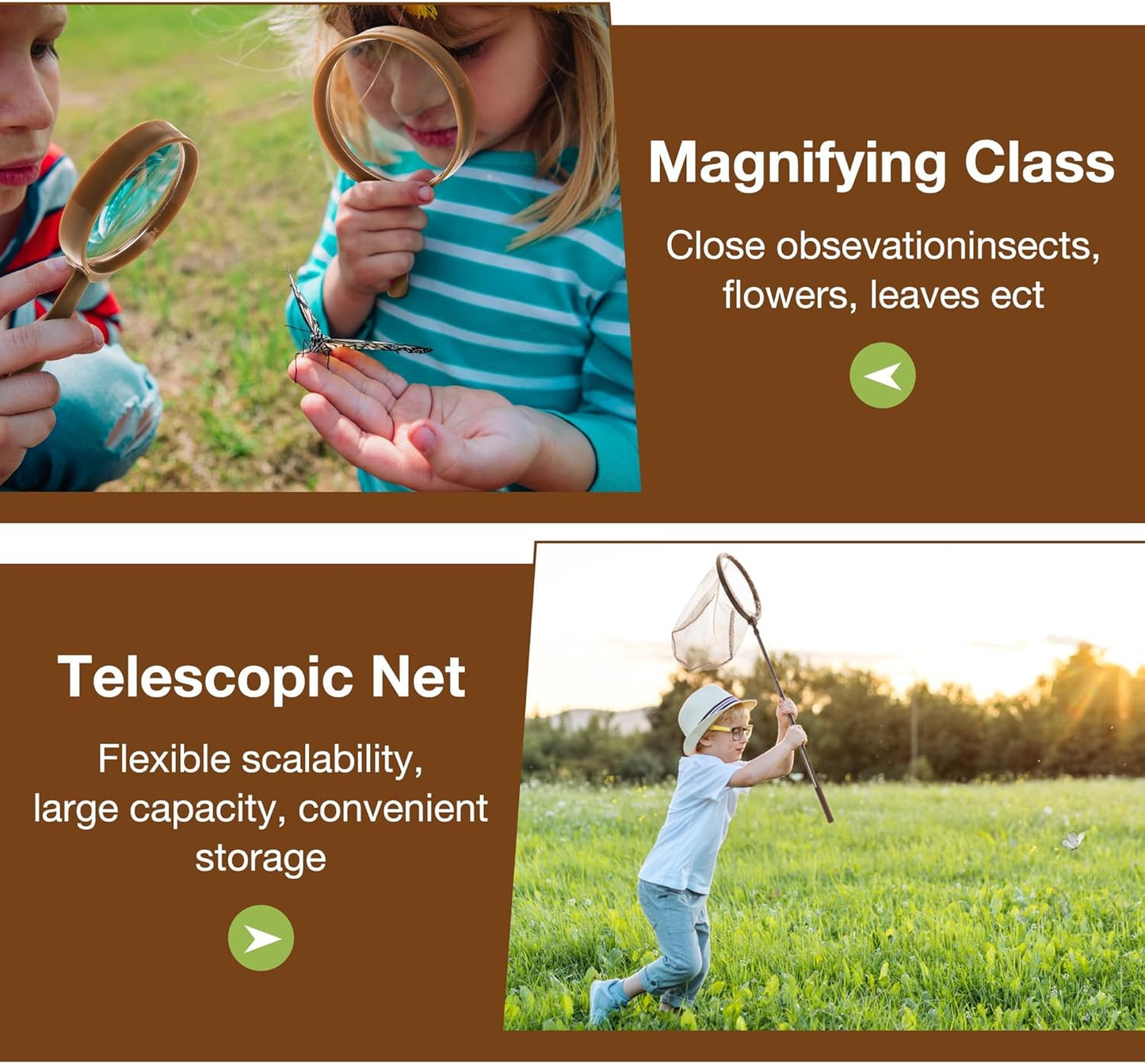 ROBUD Kids Explorer Kit, Bug Catcher Kit with Bag Kit, Outdoor Exploration Set for Camping, Montessroi Toy for Kids Coming Closer to Nature，WRP07