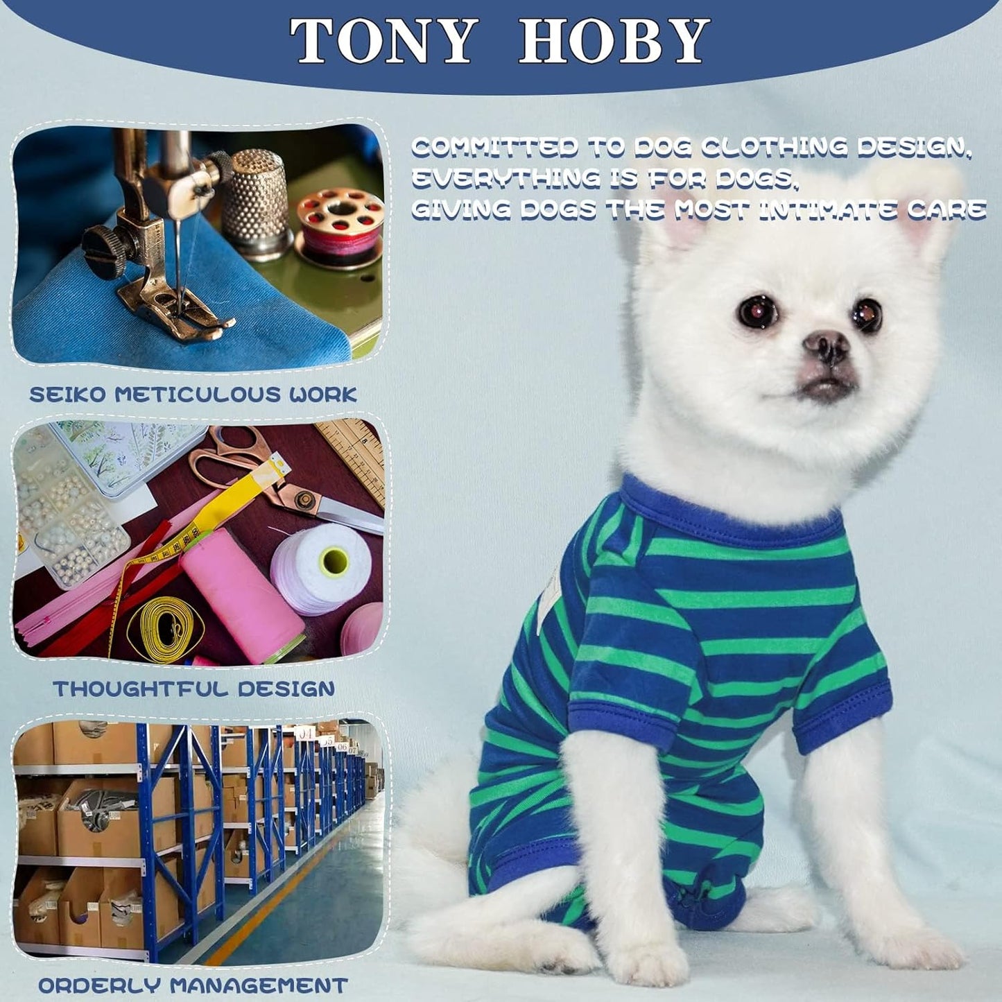 TONY HOBY Dog Pajamas for Medium Small Dogs, Dog Jumpsuit with Stripes 4 Legged Pajamas, Soft Dogs Pet Clothes (Blue&Green, Girl,M)