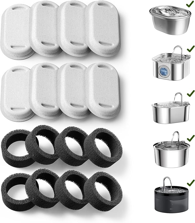 PETLIBRO 8 Packs Replacement Filters for Stainless Steel Cat Water Fountain PLWF003 & PLWF006, 4 Months Set of Replacement Filters fot Pet Water Fountain Stainless Steel