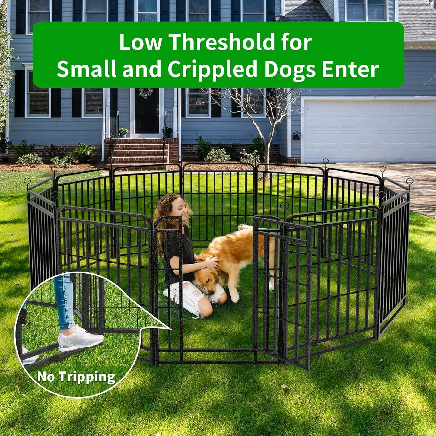 Dog Playpen Outdoor 24 Panels Heavy Duty Dog Fence 40" Height with Thick Pipe Anti-Rust with Doors Portable for RV Camping Yard, Total 54FT, 227 Sq.ft, Snowy Black
