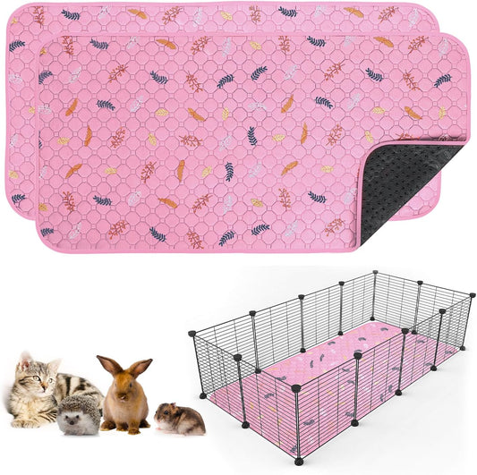 Sunheir 2 Pack Washable Guinea Pig Pee Pads, 24" x 48" Waterproof Reusable Guinea Pig Cage Liners, Absorbent Bedding Training Mat for Small Animal Guinea Pigs Rabbit Bunny Hamster - Pink