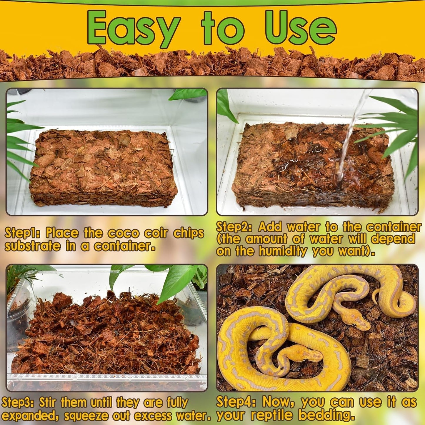 Halatool 6Pack Compressed Coconut Chips Brick Natural Coconut Husk for Reptiles Bedding Coco Coir Chips Terrarium Substrate for Ball Python Frog Snake Gecko Hermit Crab Tortoise