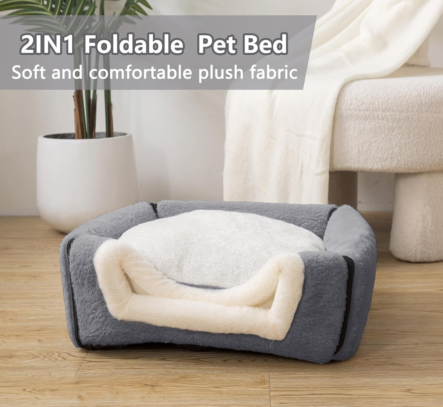 Cat Bed for Indoor Cats，Foldable cat cave，Anti-Slip & Water-Resistant Bottom，cat Houses for Indoor Cats or Small Dogs, Kitten Tent, Rabbit Bed，2 in 1 pet Bed (Dark Grey)