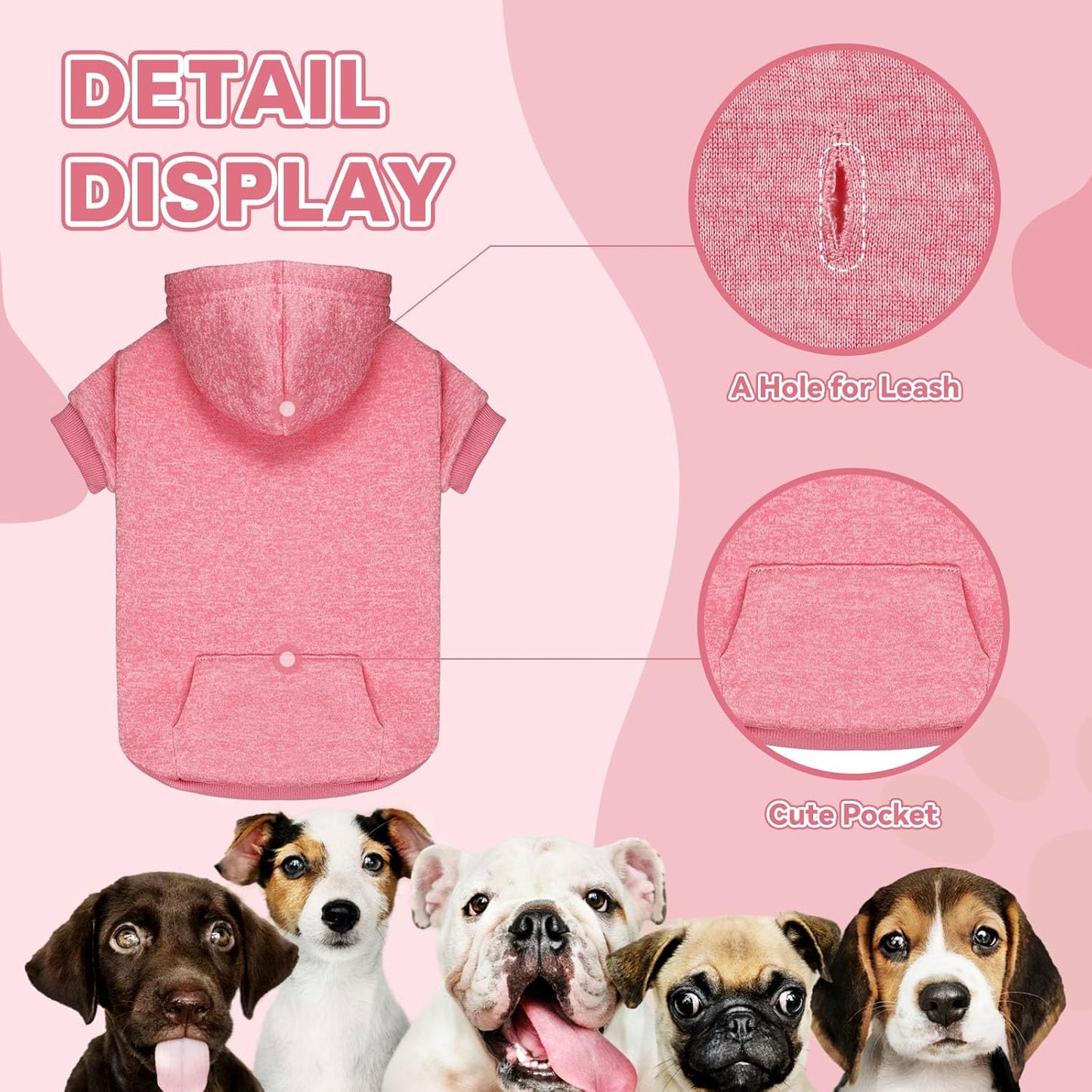 Dog Sweaters for Small Dogs Dog Hoodie Fleece Soft Pet Clothes Sweatshirt with Pocket Pet Hoodie for Small Dogs Puppy Sweater(Pink&XS)