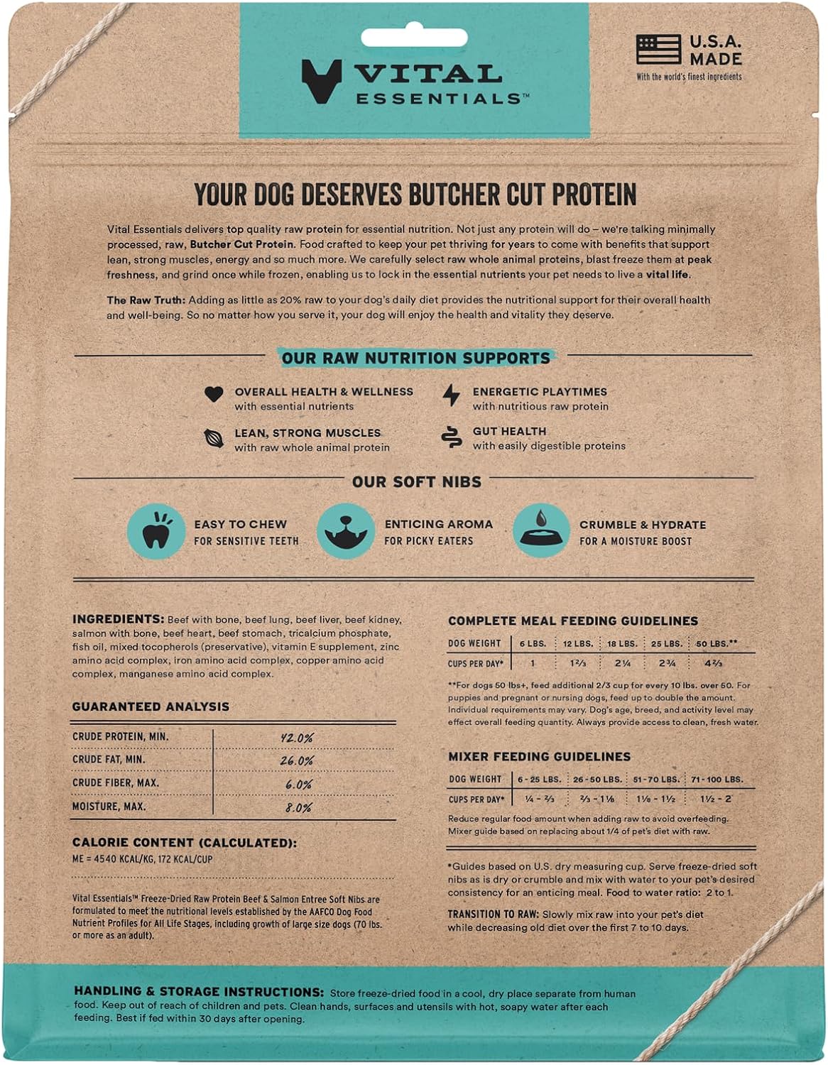 Vital Essentials Freeze-Dried Raw Beef & Salmon Meal or Mixer Dog Food Soft Nibs | 99% Beef, Salmon, Organs & Bone |14 oz