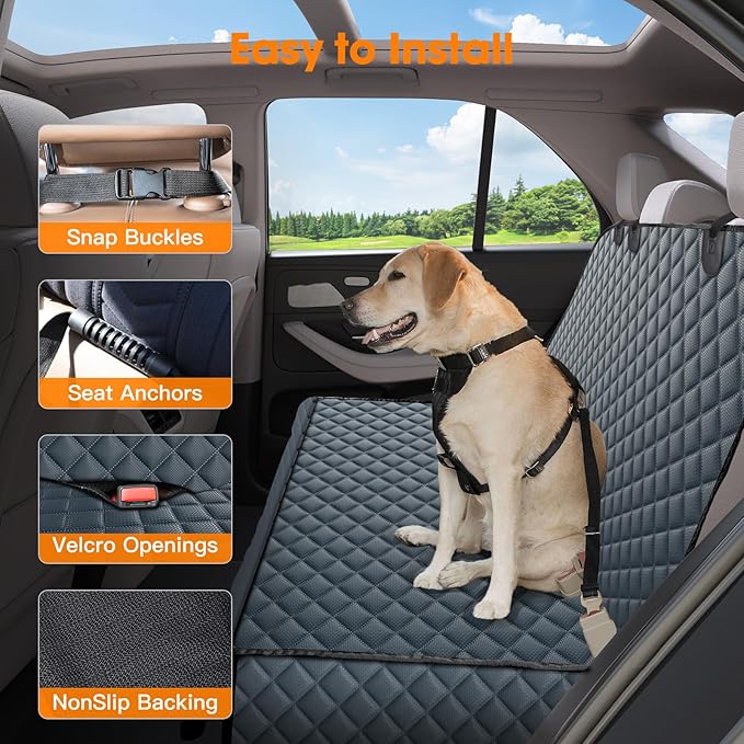 MIXJOY Dog Car Cover for Back Seat Cover Protector Waterproof Dog Seat Covers for Cars, Car Seat Protector for Dogs with 1 Dog Seat Belt, Nonslip Back Seat Cover for Kids, Trucks & SUV, Grey