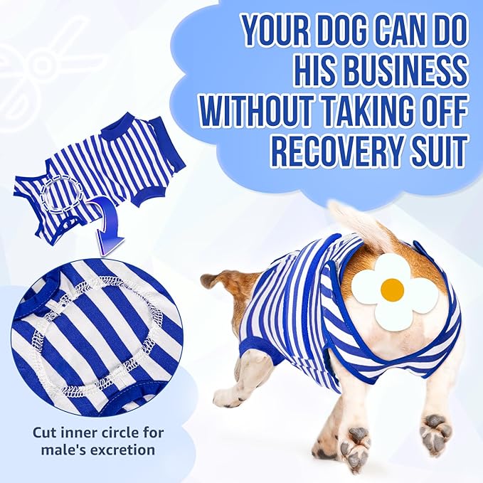 Lukovee Recovery Suit for Dogs, Zipper On Recovery Suit for Female Male Dog, Onesie Abdominal Wounds Cone E-Collar Alternative Prevent Licking Spay Recovery Suit (Medium, Blue & White)