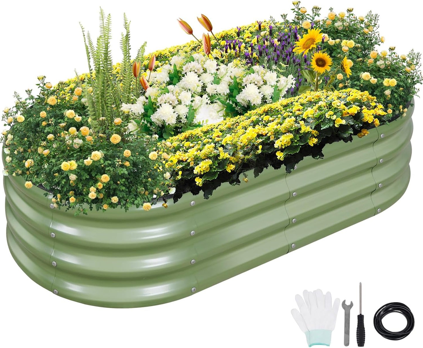 Galvanized Raised Garden Bed Outdoor- Raised Beds for Gardening| Metal Planter Box, Steel Raised Garden Bed Kit with Safety Edging and Gloves for Vegetables, Flower, Herbs (4x2x1FT, Green)