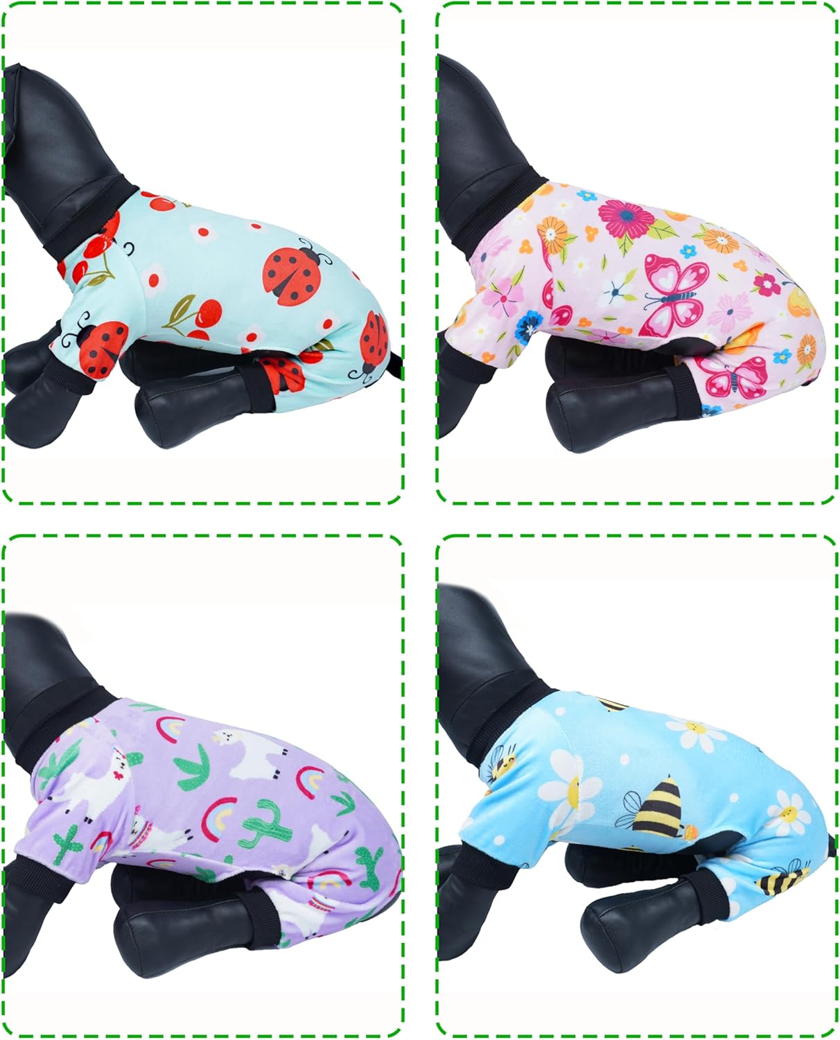 PET SHOW 4 Pack Small Dog Pajamas Spring Dog Clothes for Medium Dogs Girl Boy Soft Stretchy PJs Bee Ladybug Jumpsuit Puppy Floral Onesies Outfits with Sleeve Pets Dachshund Costume(XL, Spring)