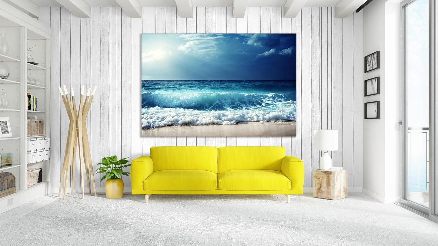 Nature Wall Art Prints - Ocean Forest Mountain Lake Canvas Landscapes - Small to Extra Large Living Room Bedroom Kitchen Bathroom Décor (Summer Ocean Beach, 28L" x 41W")