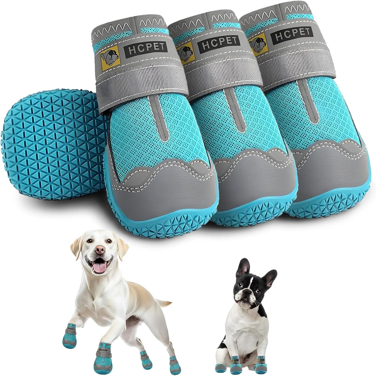 Hcpet Dog Shoes for Large Dogs, Breathable Dog Booties for Small Medium Dogs, Anti-Slip Dog Boots & Paw Protectors for Hot Pavement Winter Snow Hiking with Reflective Straps Blue Size 3
