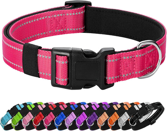 Reflective Dog Collar Padded with Soft Neoprene Breathable Quick Release Basic Dog Collars for Large Dogs Hot Pink Girl