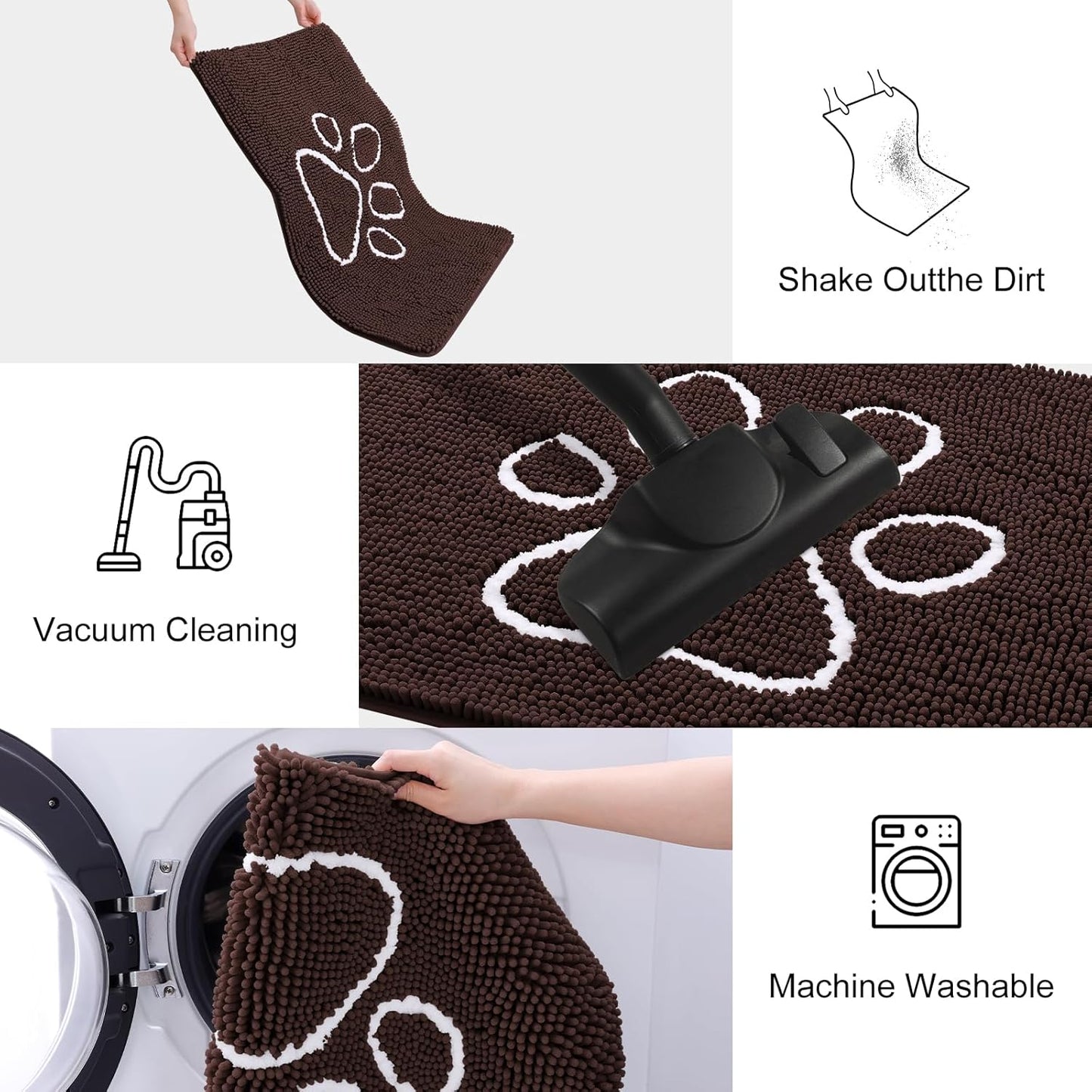 Smiry Dog Door Mat for Muddy Paws, Absorbent Dirt Trapper Non Slip Quick Dry Washable Chenille Mat for Mud Dogs, Entry Rug for Indoor and Outdoor (48x30 Inches, Brown and White)