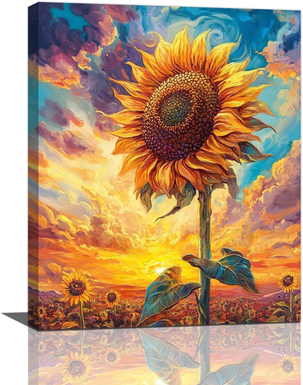 Sunflower Wall Art Canvas Yellow Floral Wall Decor Prints Framed Painting Pictures Gifts Artwork for Bathroom Bedroom Living Dining 16"x20"