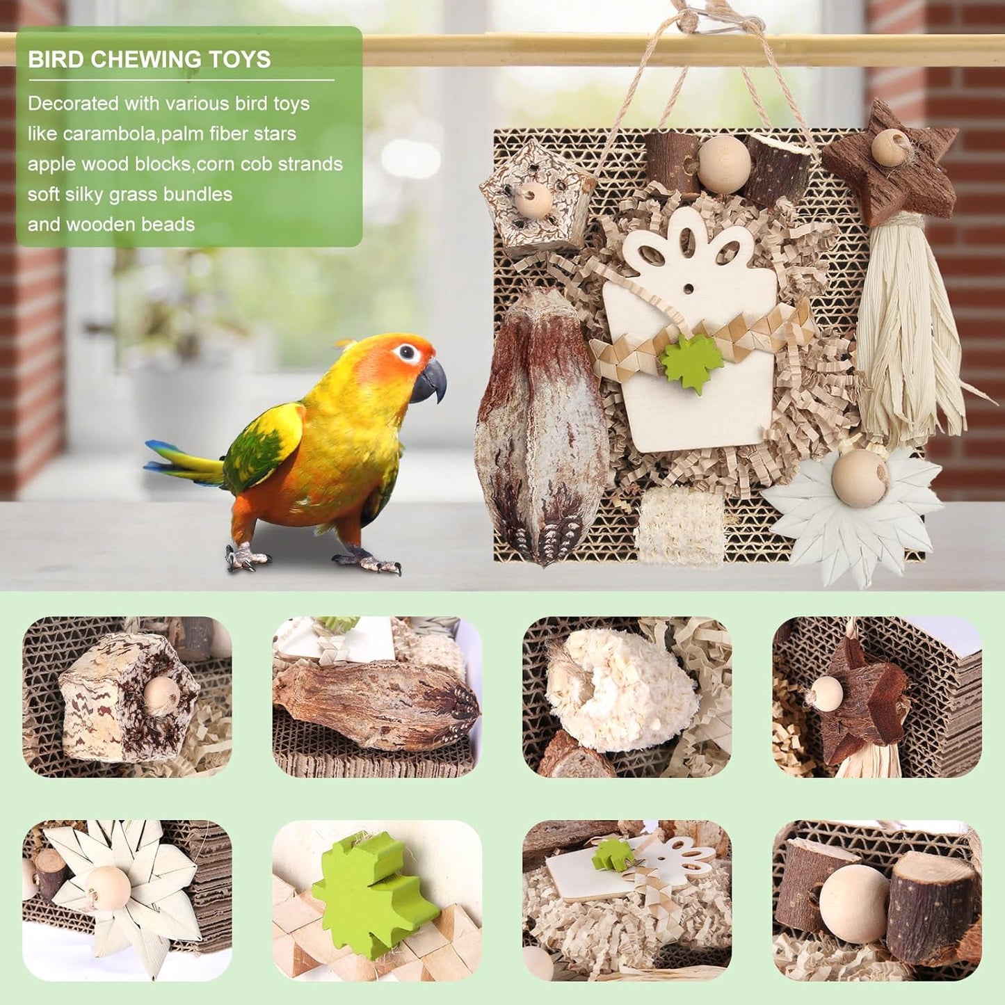 Kyouki Bird Toys, Parakeet Toys, Parrot Toy, Conure Hanging Chewable Cardboard Foraging Suitable for Budgies, Cockatiels, Lovebirds, Sun Conures - and Other Small/Medium Parrots (Medium)