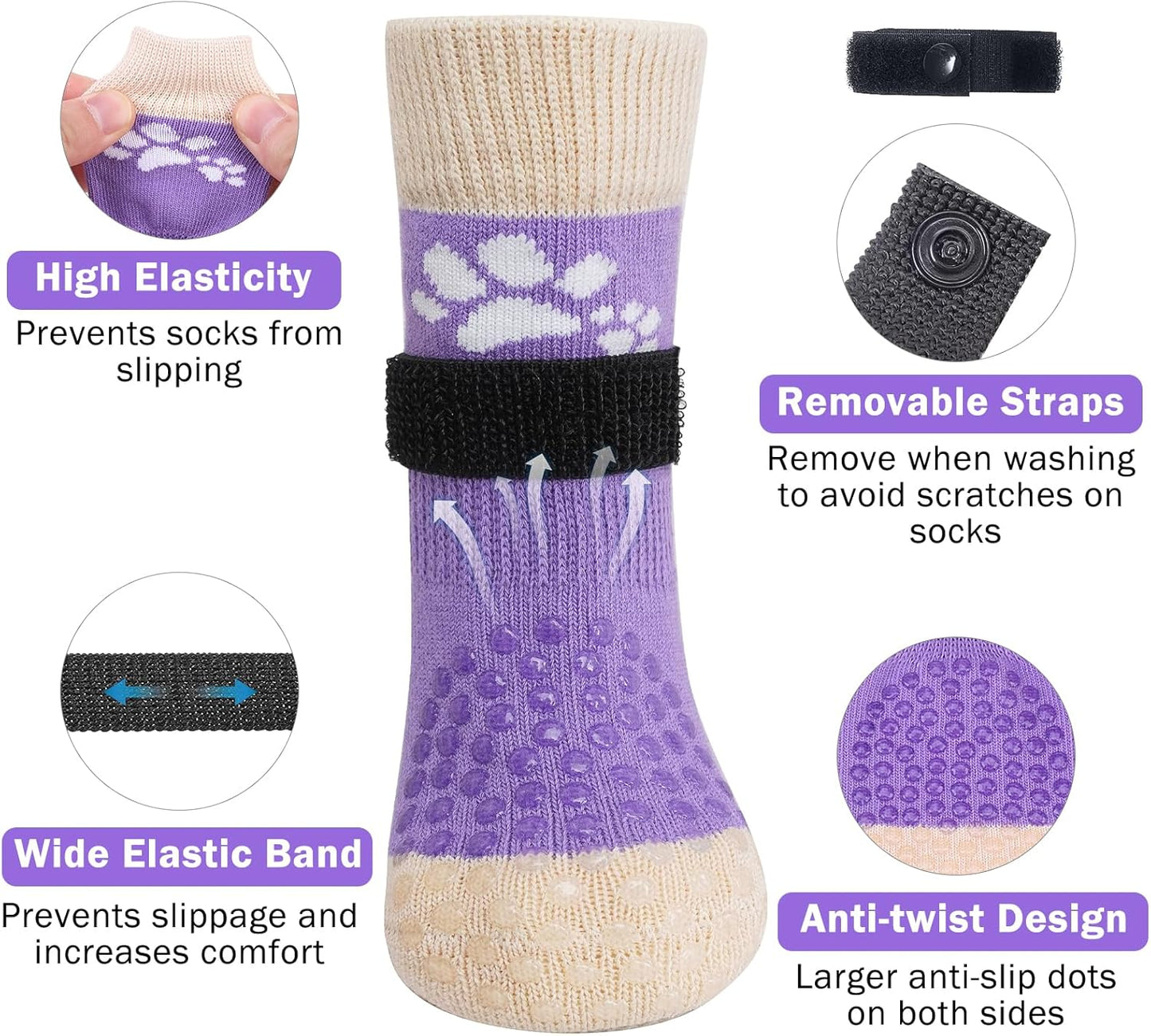 SCENEREAL Anti Slip Dog Sock to Prevent Licking Paws for Hardwood Floors, Boots & Paw Protector Shoes for Hot/Cold Pavement with Grippers, Double Sides Grips for Small Medium Large Senior Dogs, M