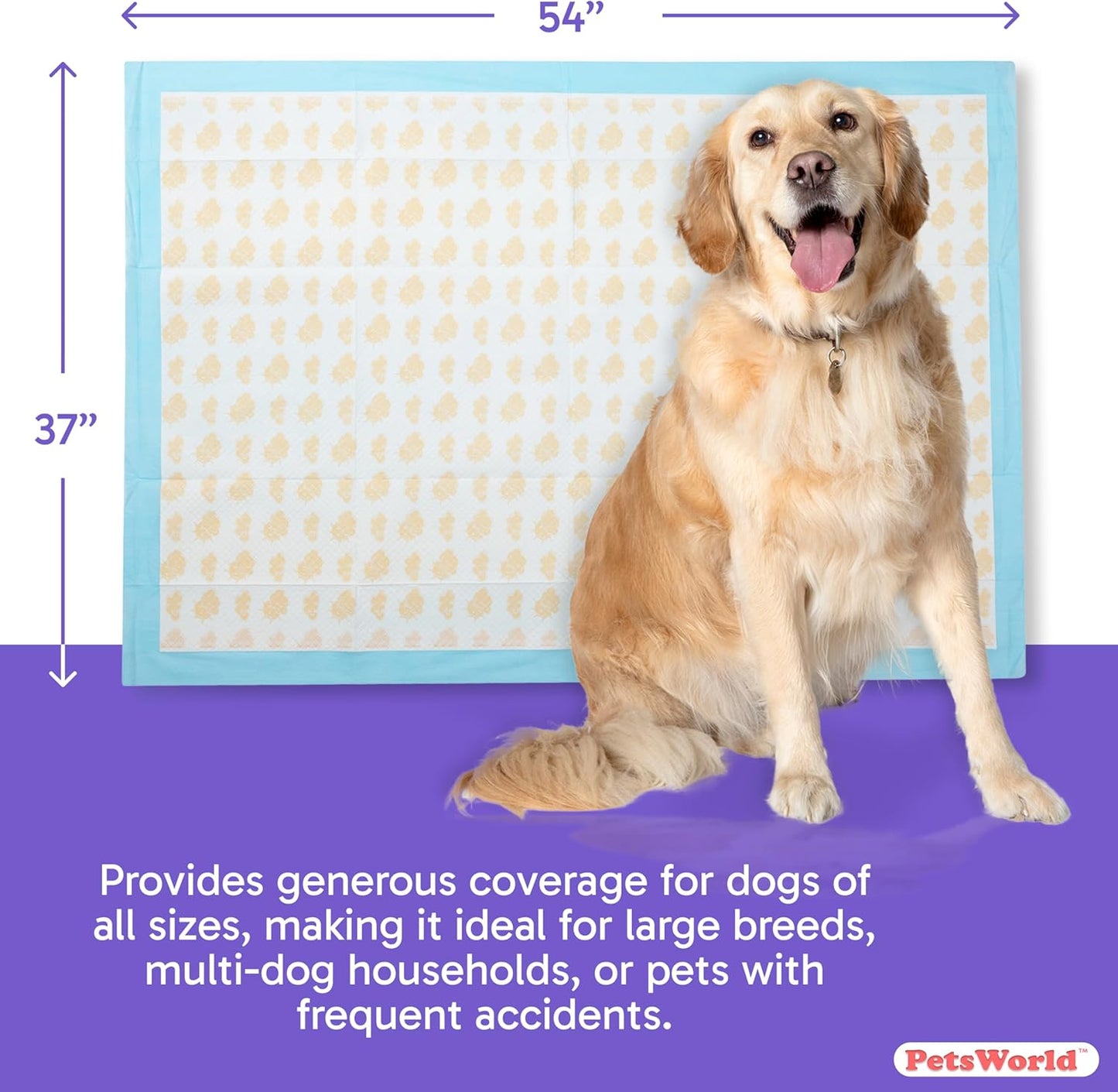 PETSWORLD Health Monitoring Dog Pee Pads – 37x54 Inch, 50 Count 3XL Color-Changing Potty Pads | Detects Health Issues | Leak-Proof, Ultra Absorbent, Odor Control