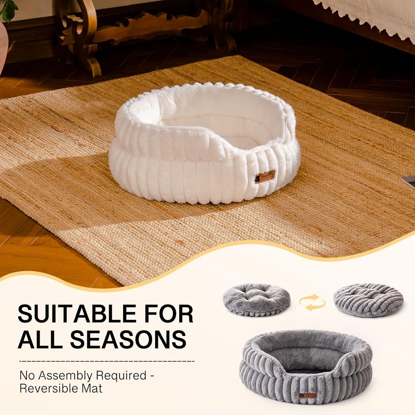 MEWOOFUN Dog Bed for Medium Dogs, Washable Large Cat Beds for Indoor Cats, Donut Pet Bed for Dogs and Cats with Anti-Slip Bottom (Beige, 27"x27"x10")