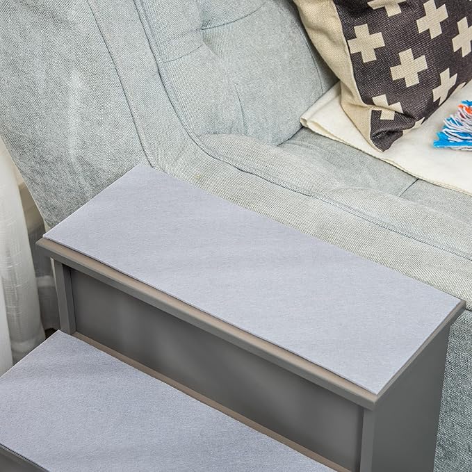 PawHut Pet Stairs, Small Pet Steps with Cushioned Removable Covering for Dogs and Cats Up to 22 Lbs., Grey