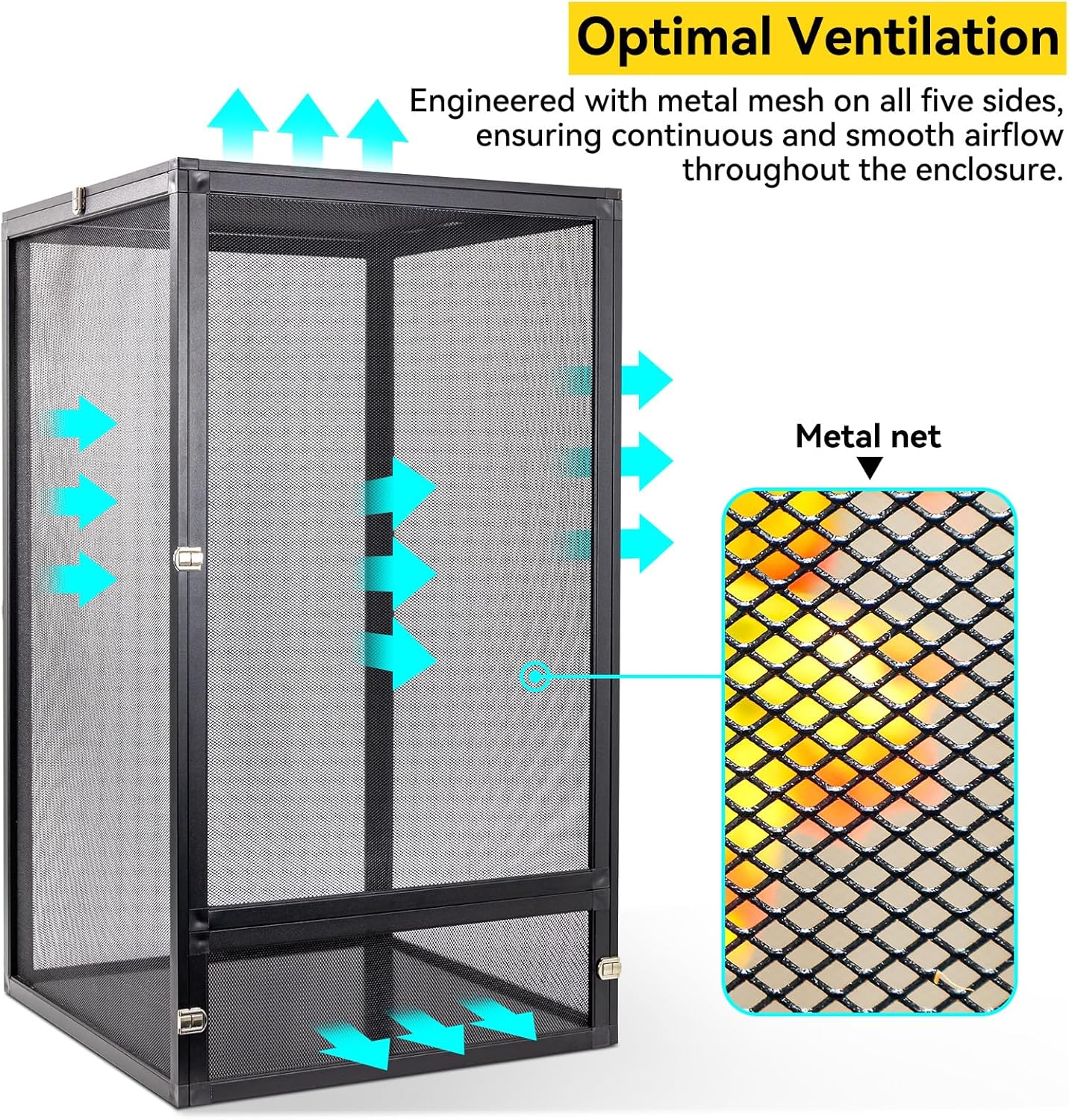 45 Gallon 360° Panoramic Foldable Reptile Terrarium Kit: Crested Gecko Tank and Reptile Cage for Superior Ventilation, Easy Feeding, Sturdiness, and Simple Assembly (Black, 32"x18"x18")