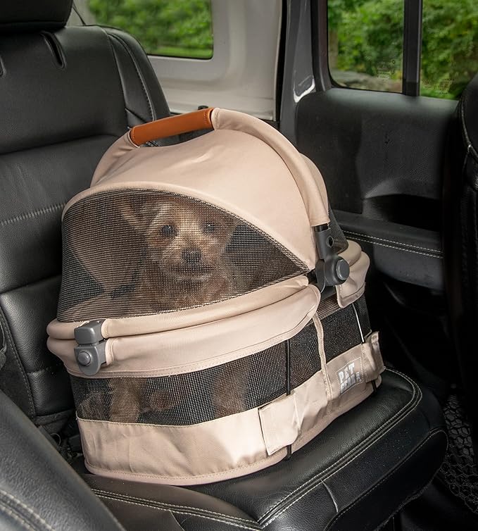 Pet Gear No-Zip View 360 Ultra Lite Pet Safety Carrier & Car Seat for Small Dogs & Cats Push Button Entry, 15", Sand,View 360 Ultra Light 15-inch,Sand