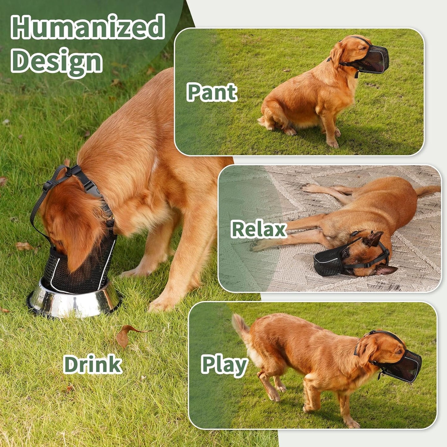 Mayerzon Dog Muzzle, Patented Mesh Muzzle with Panting Room for Large Medium Small Sized Dogs, Soft Mouth Guard to Prevent Biting Eating for Grooming Vet Visit Walking, Reflective and Full Covered