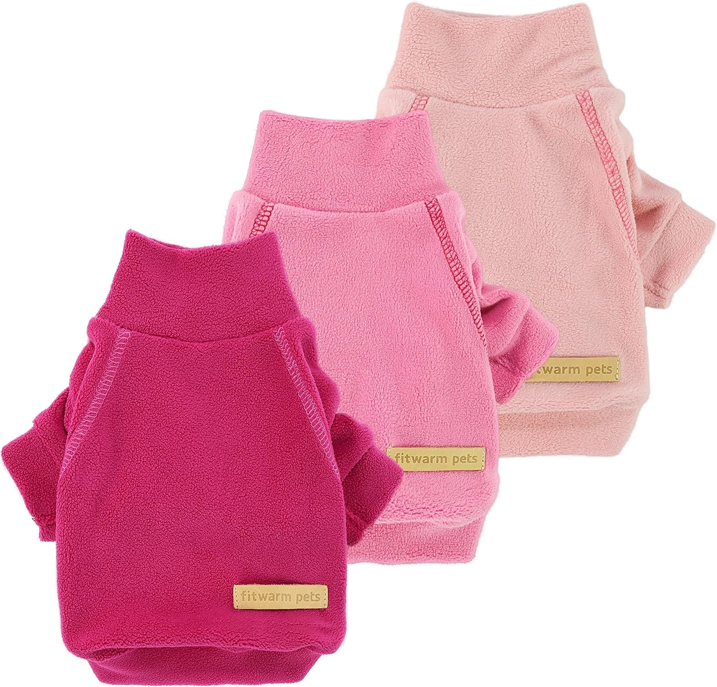 Fitwarm 3 Pack Classic Fleece Dog Sweater, Turtleneck Dog Sweatshirt, Dog Winter Clothes for Small Dogs Girl, Pet Pullover Jumper, Cat Apparel, Pink, Rose, Baby Pink, Large