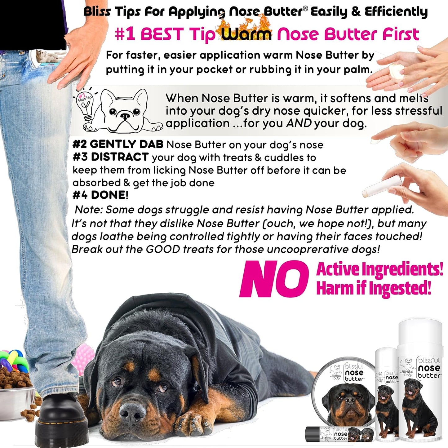 The Blissful Dog Rottweiler Nose Butter for Dry, Cracked Skin, Lick-Safe Dog Nose Balm with Moisturizing Shea Butter, Almond, Olive, and Essential Oils, Pet Supplies, Uncented, 4 oz.